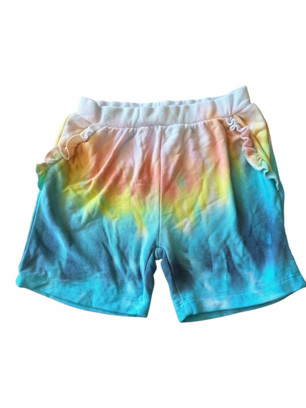 Chaser Rainbow Tie Dye Elastic Waist Ruffle Pull On Shorts Girls NEW